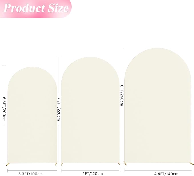 Wokceer Wedding Arch Backdrop Cover (8FT, 7.2FT, 6.6FT) Set of 3 Spandex Fitted Wedding Arch Stand Covers Round Top Chiara Backdrop Stands Cover for Birthday Party Ceremony Banquet Decor Ivory