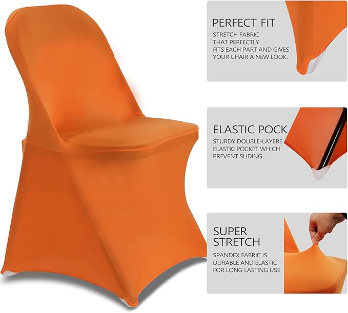 HAINARverS Folding Chair Covers for Wedding, 10pcs Stretch Spandex Washable Fabric Chair Cover, Decoration Chair Cover for Wedding, Party, Banquet, Birthday, Conference, Event（Orange, 10 PCS）