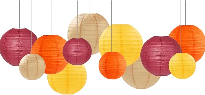Burgundy Maroon Wine Paper Lanterns Decorative 12pcs Party Hanging Decorations for Rustic Fall Party Bridal Shower Wedding Baby Shower Graduation Anniversary Room Decor