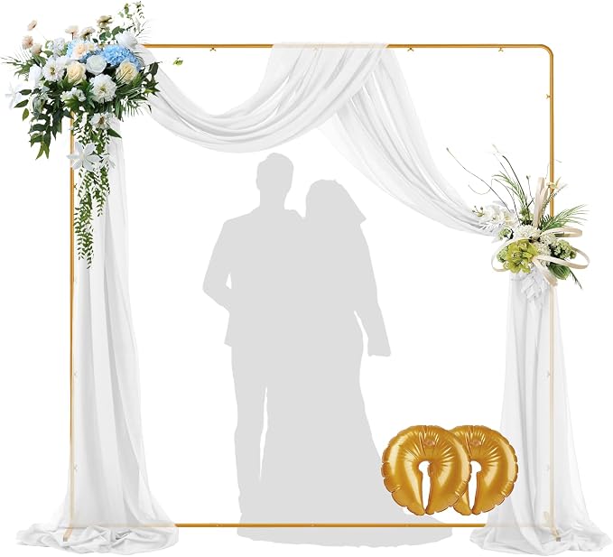 GOJIAWAY 7.2ft Gold Square Backdrop Stand, Metal Frame,2 Water Bags Base | Adjustable Height 4–7.2ft, Rust-Resistant, Quick Snap Assembly, Stability, for Wedding, Photo, birthday party, balloon arch