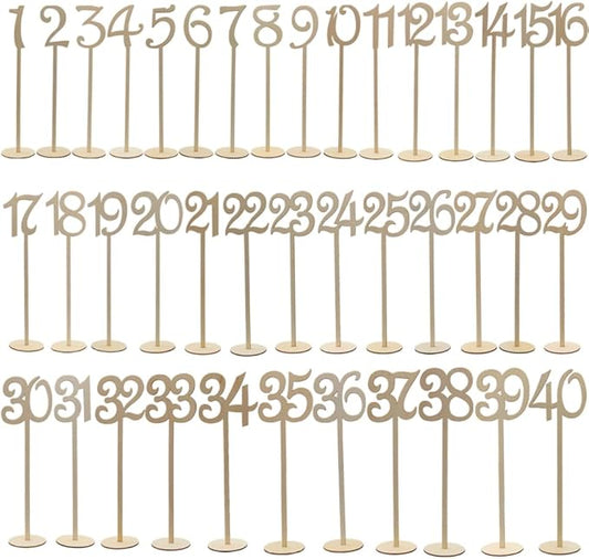 TENDYCOCO Wooden Table Numbers 1-40 with Round Base Holder 14.01In Rustic Seat Signs for Wedding Reception and Home Decoration