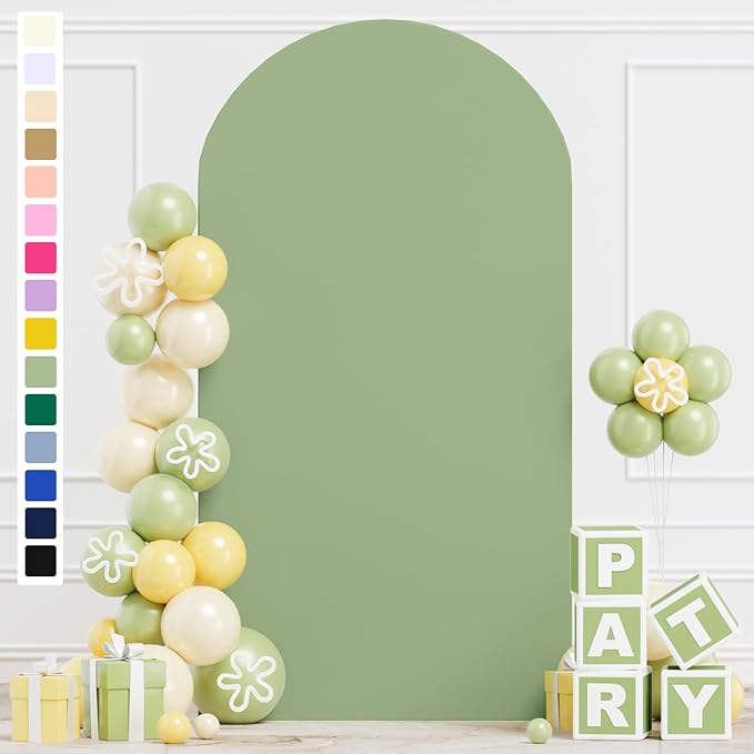 Sage Green Wedding Arch Cover 6ft Spandex Fitted Wedding Arch Stand Covers Double Sided Chiara Arch Cover Round Top Arch Backdrop Covers for Party Ceremony Graduation Celebration Decor