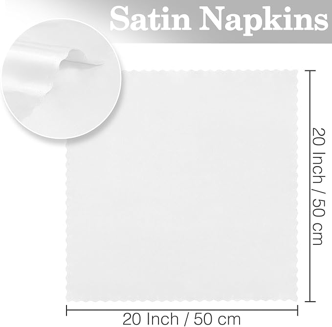 60 Pieces White Satin Napkins 20x20 Inches Satin Cloth Napkins, Square Satin Napkins with Scalloped Edges, Elegant & Silky Table Napkins for Restaurant Banquet Wedding