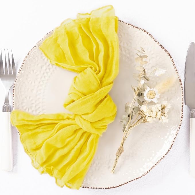 DeZerlor 20 Pack Lemon Yellow Cheesecloth Napkins Spring Cloth Napkins Set of 20 Yellow Dinner Napkins Bulk 21x21 Inches for Wedding Bridal Shower Baby Shower Parties