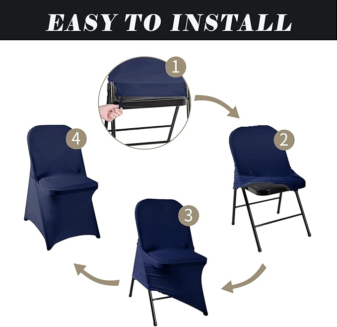 36 PCS Waterproof Stretch Spandex Folding Chair Covers, Dining Room Chair Slipcovers Protector for Wedding, Banquet, Party, Holidays, Celebration and Decoration（Navy Blue）