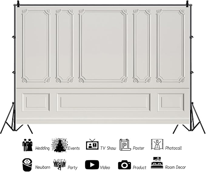 20x10ft Empty Room Architectural Pale Grey Wall Background Photography Background Classic Style Panel Wall Houses Flats Interior Vintage Decor Solid Color Grey Backdrops