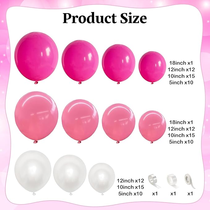 Pink Balloon Arch, Mother's Day Balloons Hot Pink Light Pearl White Latex Balloon for Girls Women Birthday Mother's Day Wedding Baby Shower Bridal Shower Bachelorette Engagement Party Decorations