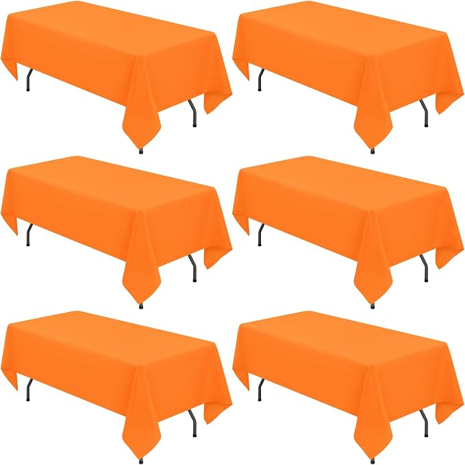 6 Pack Tablecloth 60 x102 inch Polyester Table Cloth for 6 Foot Rectangle Tables,Stain and Wrinkle Resistant Washable Fabric Table Covers Polyester Orange Table Clothes for Wedding,Party,Banquet