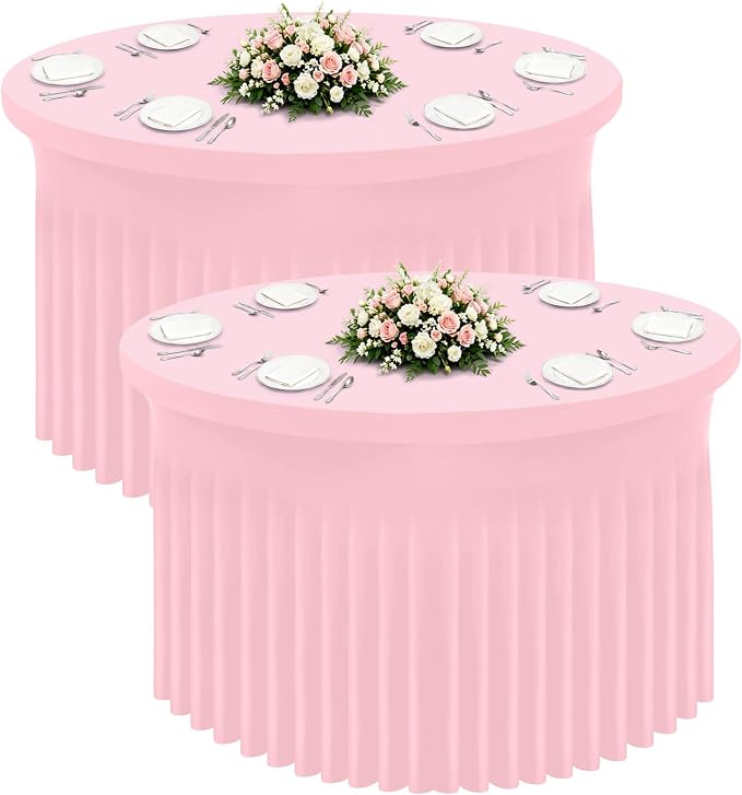 Smiry Round Spandex Tablecloth 2 Pack, Elastic Fitted Washable Tablecloths for 72 Round Tables, Waterpoof Stretch Table Cover Skirt for Outdoor, Wedding, Banquet & Parties, Pink