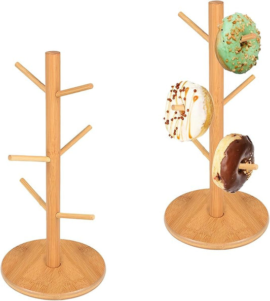 2 PCS Bamboo Donut Stand Bagel Stand, 13 Inch Donut Holder Display 12 Donuts, Bagel Tower Stand for Dessert Table, Reusable Doughnut Holder for Birthday Wedding Christmas Party Decoration (Round)