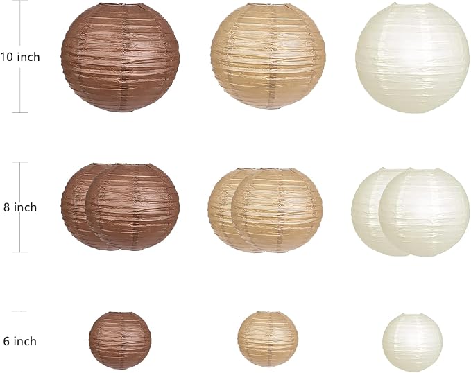 ZOOYOO Brown Paper Lanterns Decorative, Caramel Boho Party Hanging Paper Lanterns Decorations for Rustic Neutral Birthday Wedding Bridal Shower Western Graduation Home Decor Party Decoration 12PCS