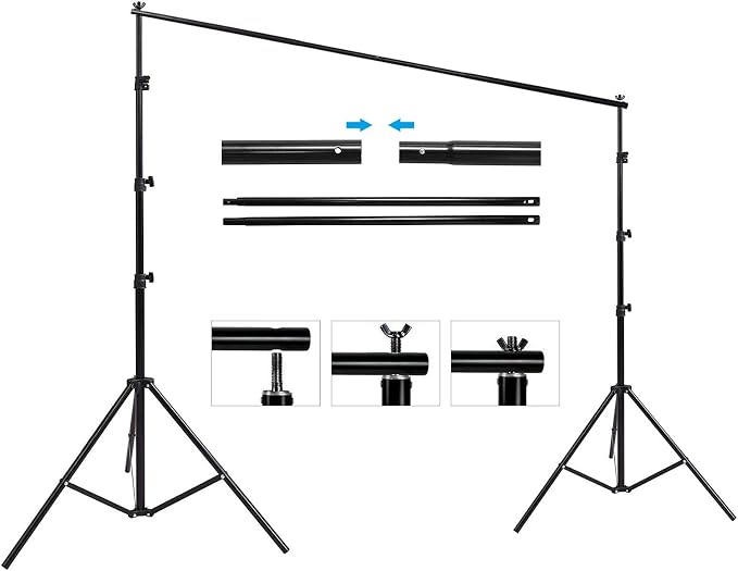 HYJ-INC Photo Background Support System with 8.5 x 10ft Backdrop Stand Kit, 100% Cotton Muslin Backdrop (White Black),Clamp, Carry Bag for Photography Video Studio