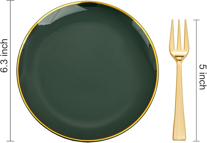 Festiva 200Pcs Green Dessert Plates 6.3" with Plastic Forks 5"- Small Disposable Plates- Dessert/Cake/Appetizer Plastic Plates include 100Plates 100Forks for Birthday Party&St.Patrick's Day& Easter
