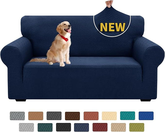 XINEAGE 2026 New 1 Piece Couch Covers for 2 Cushion (55"-69") Stretch Loveseat Sofa Cover Slipcover Jacquard Universal Furniture Protector with Elastic Bottom for Kids,Dog (Loveseat, Navy Blue)