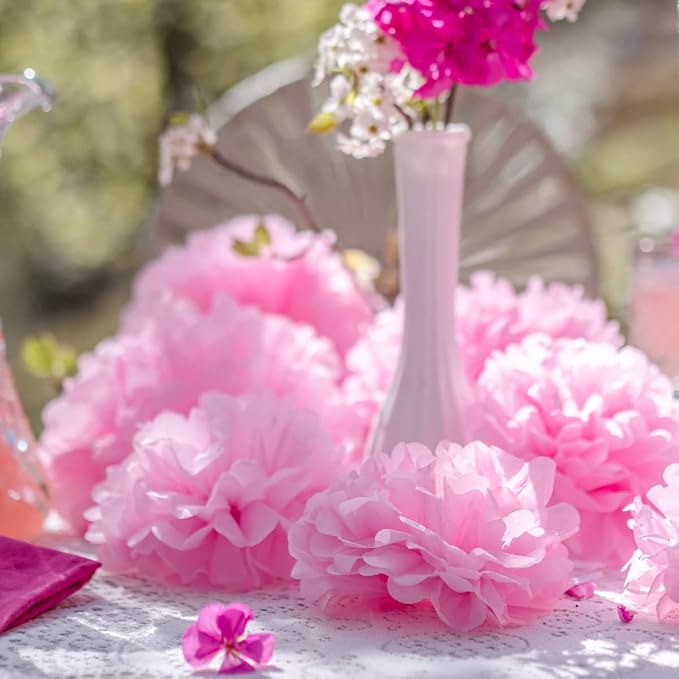 Pink Tissue Paper Pom Poms - Blush Pink Party Decorations for Birthdays, Baby Showers, Engagements, Weddings and Special Occasions by Avoseta (16 Piece Set, Assorted Sizes)