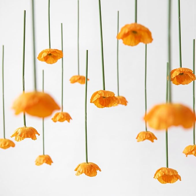 12 Pack 5 ft Artificial Poppy Flowers Hanging Garland Decorations Orange Poppy from Ceiling Dangling Faux Floral Vine Strings with Hook for Wall Ceiling Wedding Home Decor