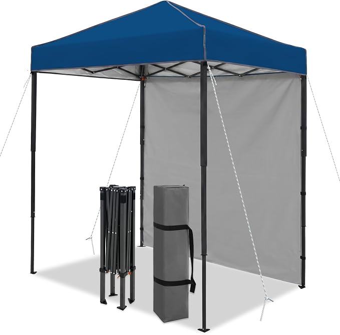 6x4 Pop Up Canopy Tent with One Wall Panel, Instant Portable Beach Canopy, Outdoor Tent with Carry Bag for Camping, Sports, Tailgating, Events, Dark Blue