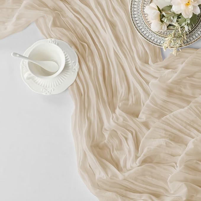 6 Pack Begie Cheesecloth Table Runner 35"×120" Gauze Fabric Table Runner Rustic Sheer Runner for Wedding Birthday Baby Shower Party Table Decoration Beige 6 Pack