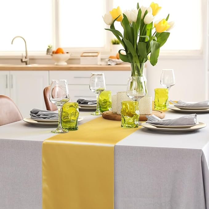Aneco 4 Pack Satin Table Runner 12 x 108Inch Long Bright Silk and Smooth Fabric Party Table Runner for Wedding Banquet Party Decoration