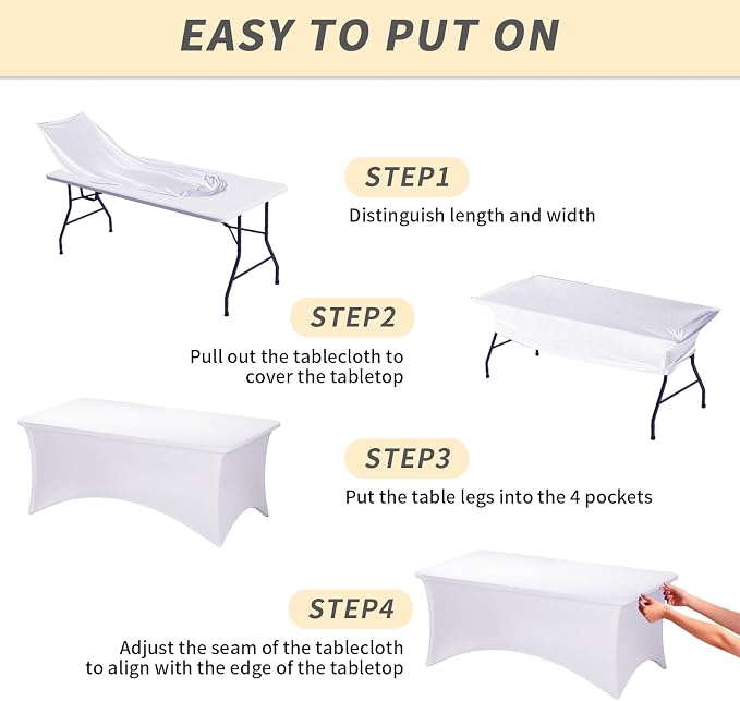 Fixwal 10 Pack 6Ft White Table Cover, Spandex Fitted Tablecloths Rectangle, Wrinkle-Free and Stretch Folding Table Cloth for Banquet, Wedding, Party, Trade Show
