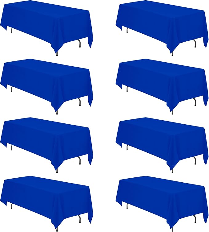 BRILLMAX 8 Pack Royal Blue Tablecloths 70 x 120 Inch for 6ft & 8ft Rectangle Tables - 150 GSM Polyester Fabric, Universal Fit, Water, Stain & Wrinkle Resistant Cloth Cover for Wedding Banquet