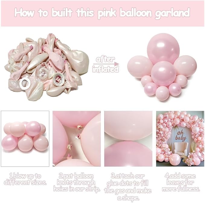 Pearl Pink Balloon Arch Kit Double Stuffed Light Pastel Pale Pink Balloons Different Sizes 18/12/10/5 inch Balloon Garland for Birthday Baby Shower Wedding Bridal Shower Mother's Day Party Decorations