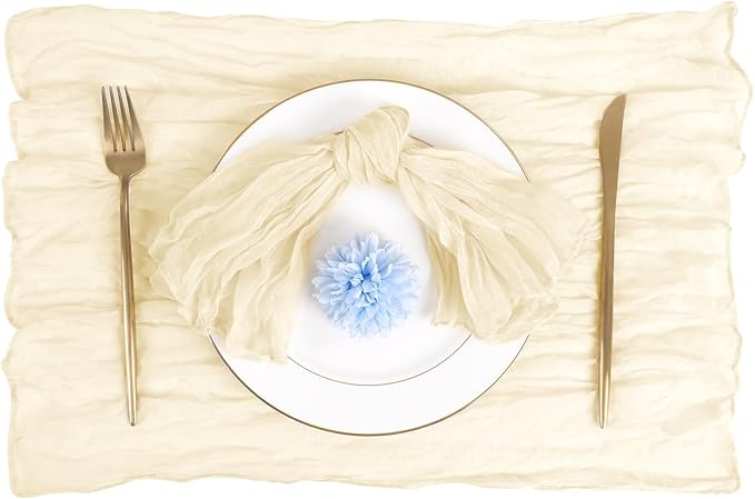 60 Pack Gauze Cheesecloth Napkins 20 x 20 Inch Wrinkled Dinner Napkins Rustic Boho Table Napkins Decorative Cloth Napkins for Weddings Parties Event Family Dinner Table Decoration (Ivory)