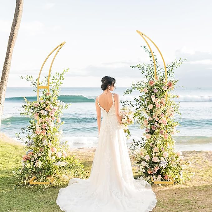 Curved Large Metal Arch Backdrop Stand, Set of 2 Wedding Arch Stand Flower Arch Stand Backdrop Arch Floral Wedding Arches for Ceremony Birthday Anniversary Valentine'S Day Decorations(6.9FT & 6.2FT)