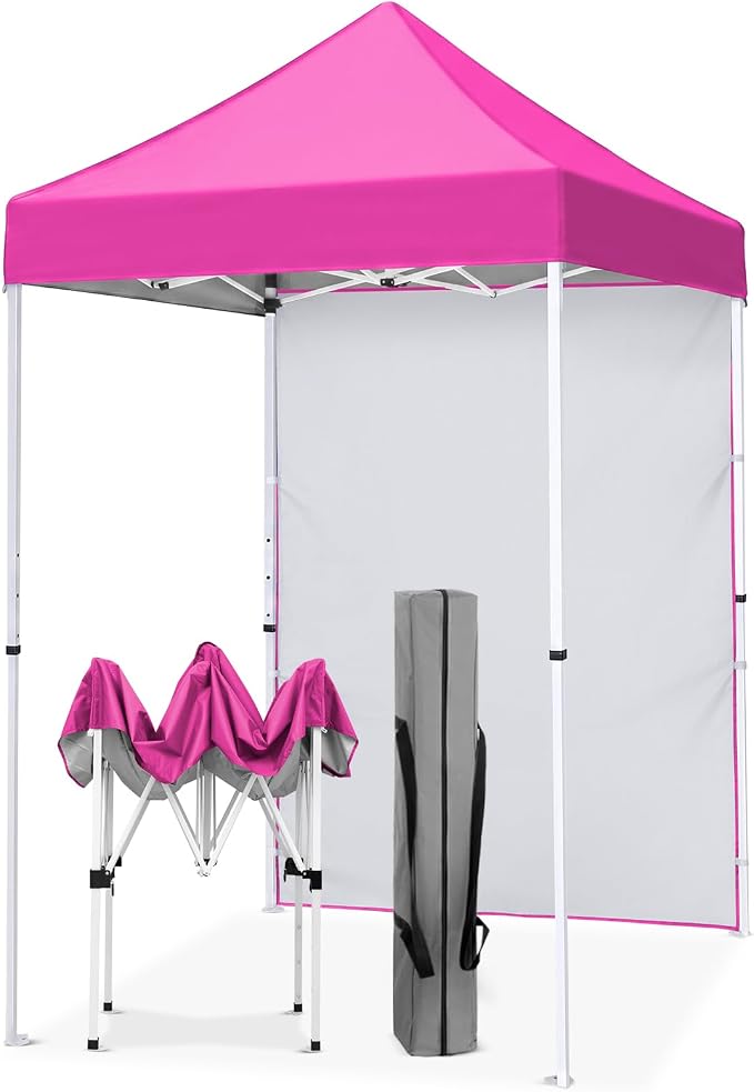 EAGLE PEAK Pop up Canopy 5x5, Outdoor Portable Canopy Tent with One Removable Sunwall, Carry Bag Included, Pink