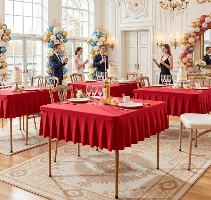 Shillance 34x34 Inch Red Spandex Square Tablecloth, Wrinkle Free Red Fitted Table Cloth for Square Tables,Washable Pleated Table Cover for Wedding Birthday Cocktail Party Buffet Dinner Camping