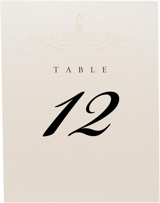 Decadent Flourish Wedding Table Numbers (Select Color/Quantity), Champagne, Ivory, 1-175, Double Sided, Tent or Use in a Stand, Great for Parties & Restaurants - Made in the USA