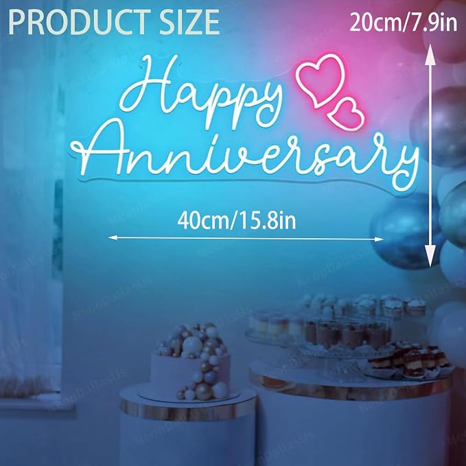 Happy Anniversary Neon Sign Happy Anniversary LED Light Happy Anniversary Signs Neon Wedding Sign Celebrate Party Decors Sign Couples Gifts