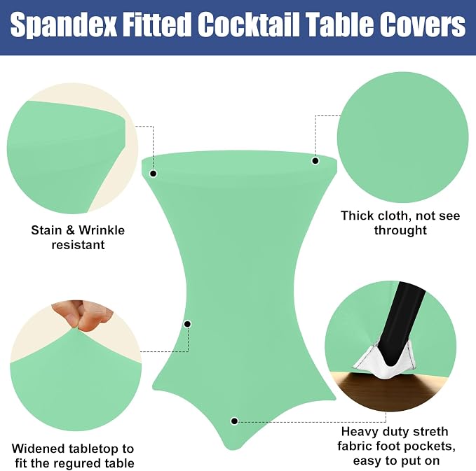Moosfor Spandex Cocktail Table Covers 4 Pack, Elastic Fitted Stretch Table Cloth, Round High Top Tablecloths for Bar, Party, Pub, Wedding & Banquet (Bright Green, 32x43 Inch)