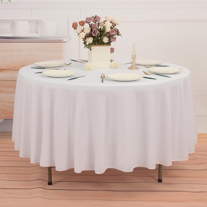 10 Pack Round Tablecloth White Round Tablecloth 90 Inch Table Cloths Washable Polyester Fabric Bulk Linen Tablecloths Table Cover for Parties Wedding Banquet Buffet Dinning