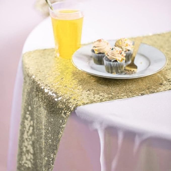 JYFLZQ Champagne Sequin Table Runner 12" x 108" Pack of 10 Sparkly Champagne Metallic Table Runner Glitter Sequin Runner for Table Birthday Party Event Decorations