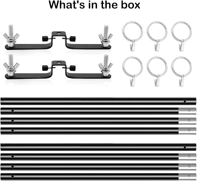 118" / 3m Background Folding Crossbar, Photography Lighting Muslin Backdrop Support Crossbar, 2 x 3m Crossbar, 2 x Mount,6 x Clip