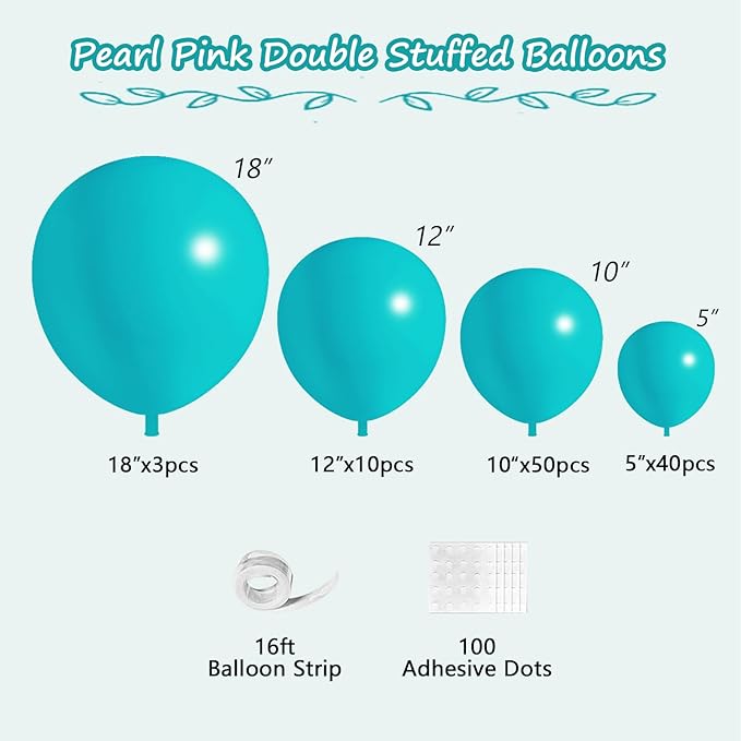 108Pcs Teal Double Stuffed Balloons Different Size, 18/12/10/5 inch Turquiose Balloons Garland Arch kit for Birthday Baby Shower Dolphin Mermaid Engagement Anniverasry Party Decoration