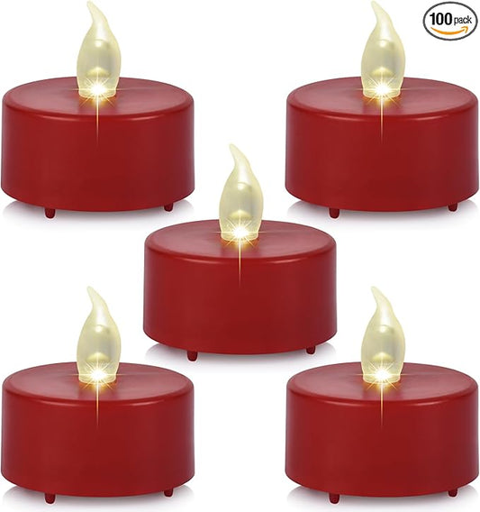 Battery Operated Tea Lights Candles, Flameless Electric Fake Candle, 100 Pack Realistic Flickering Votive Led Tealights, Long Lasting 200+ Hours, for Wedding Festival Decoration (Red)