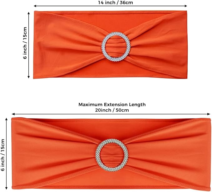 Babenest Spandex Chair Sashes Bows 50PCS Premium Stretch Chair Cover Band with Buckle Slider Universal Elastic Chair Ties for Wedding Party Ceremony Reception Banquet Decoration (Orange)