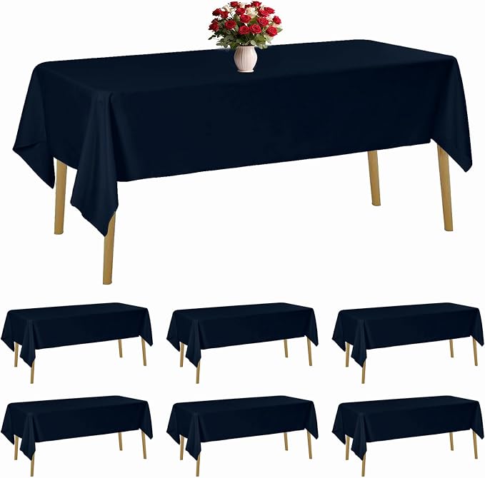 6 Pack Navy Blue Tablecloth 60 x 102 Inch Table Cloth for 6 Foot Rectangle Tables, Wrinkle Resistant Washable Polyester Fabric Table Covers for Party, Wedding,Dining,and Banquet