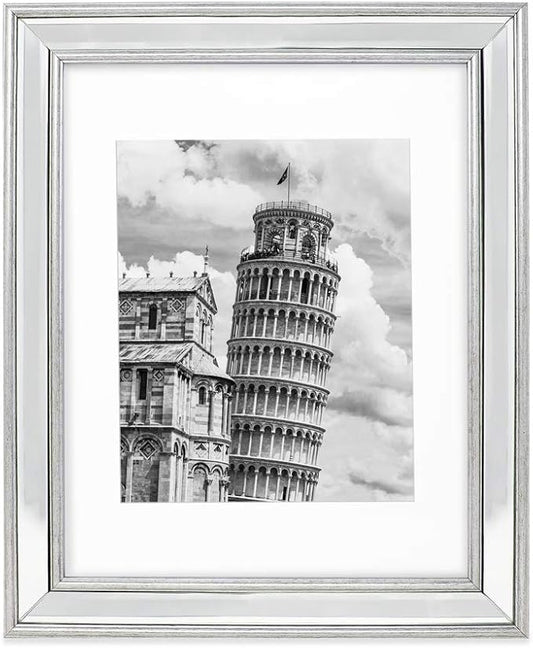 Isaac Jacobs 11x14 Silver Beveled Mirror Picture Frame w/Mat for 8x10- Classic Mirrored Frame w/Slight Slanted Angle for Wall Décor Display, Photo Gallery & Wall Art (11x14 (Matted 8x10), Silver)