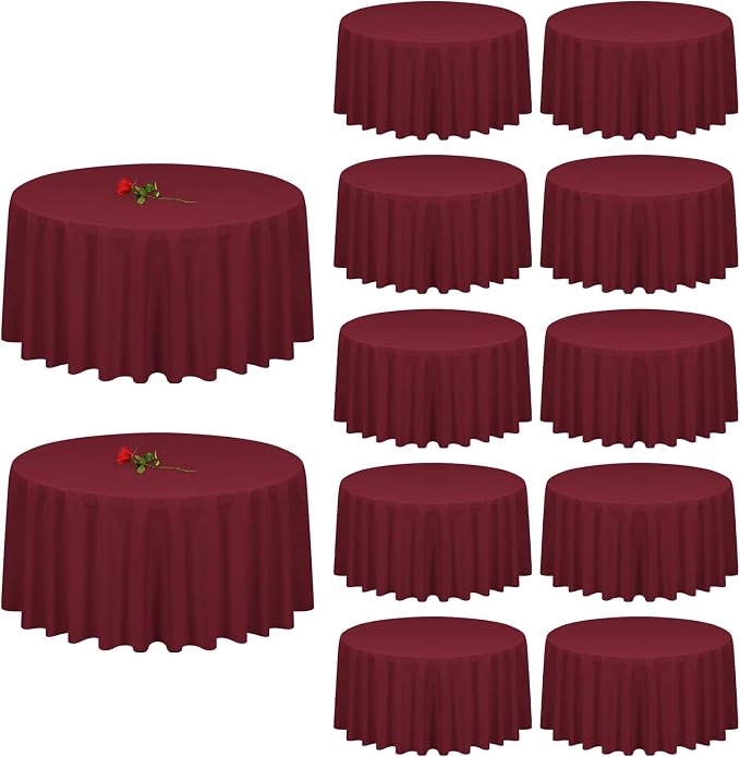 YMHPRIDE 12 Pack Round Tablecloth 90 inch Burgundy Table Cloths for Round Tables,Stain and Wrinkle Resistant Washable Polyester Tablecloths Burgundy Table Cloth 90 Round Table Cloth for Wedding Party