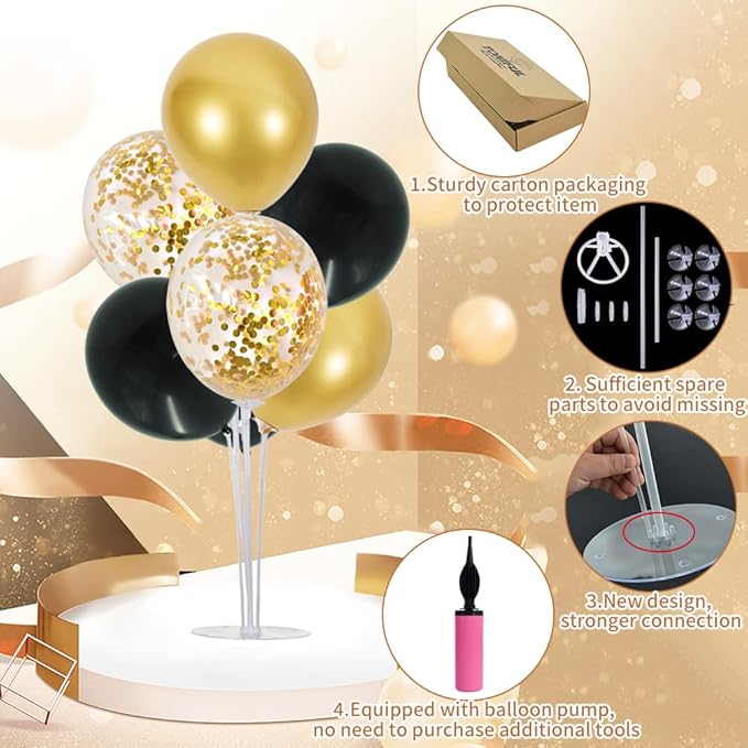 TONIFUL 6 Set Graduation Decorations 2026 Balloon Centerpieces for Table,Black Gold Balloon Stand Kit for 2026 Graduation Decorations 50th 60th 70th Birthday Anniversary Retirement Party Decorations