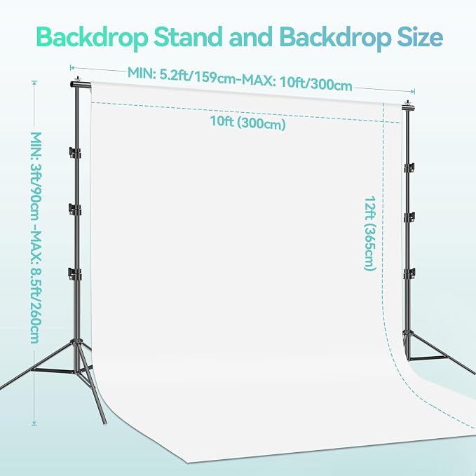 EMART Portable Photography Backdrop Stand Kit 8.5 x 10 ft with 10 x 12 ft White Backdrop, Adjustable Background Support System for Photo Video Studio, Photoshoot, Party, Live Game, Interviews