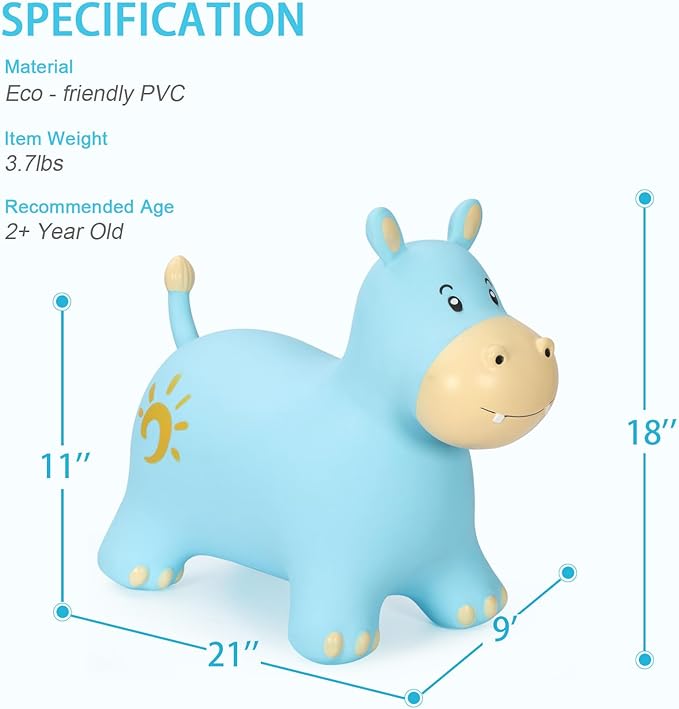 INPANY Bouncy Horse, Hippo Hopper Toys, Toddlers Bouncing Animals Toys, Inflatable Hopping Horse Buddies, Kid Ride on Rubber Bouncer, Indoor Outdoor Birthday Gifts Toy for 2 3 4 Year Old Girls Boys
