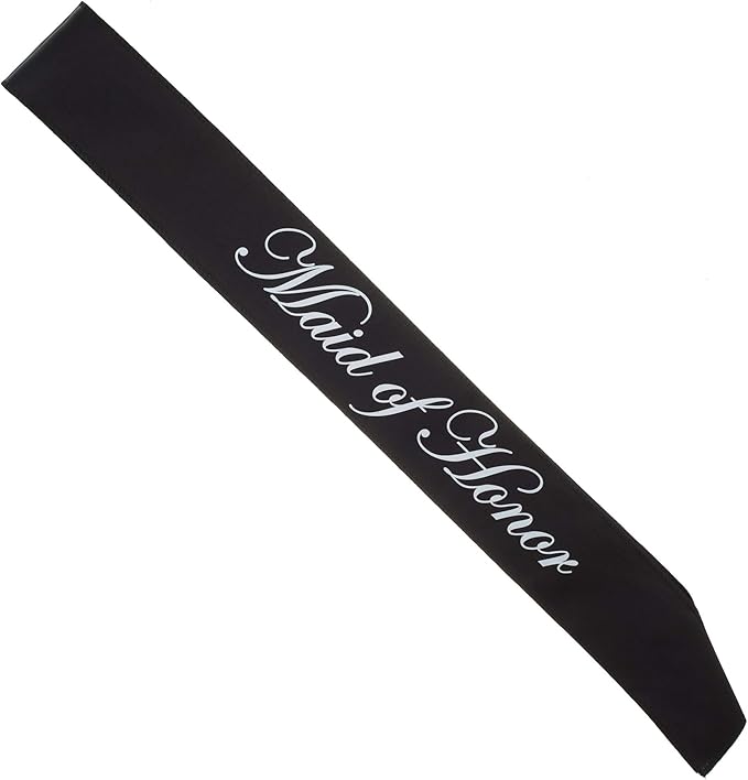 Ella Celebration Maid of Honor Sash, Black Satin Double Layer Bridal Party Sashes for Bachelorette Party (Maid of Honor Black)