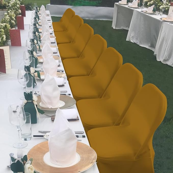 Babenest Spandex Folding Chair Covers Upgraded 10 PCS Universal Stretch Washable Fitted Chair Slipcovers Protector for Wedding, Holidays, Banquet, Party, Celebration (Gold)