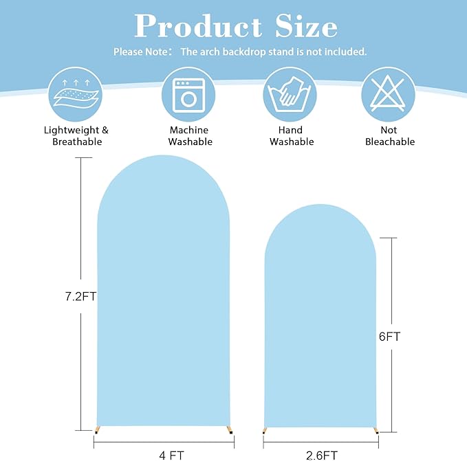 Baby Blue Arch Covers 2 Set 7.2 and 6ft Light Blue Arch Backdrop Cover Spandex Wedding Arch Stand Covers for Birthday Party Baby Shower Boy Wedding Banquet Photo Metal Balloon Arches Backdrop
