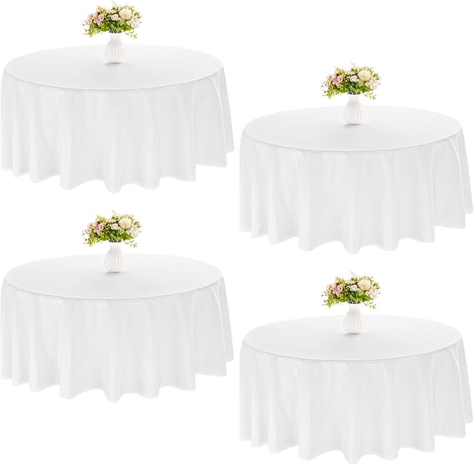 4 Pack Round Tablecloth 90 Inch White Polyester Washable Decorative Fabric Table Covers for Wedding Dining Table Buffet Parties Banquet Decor