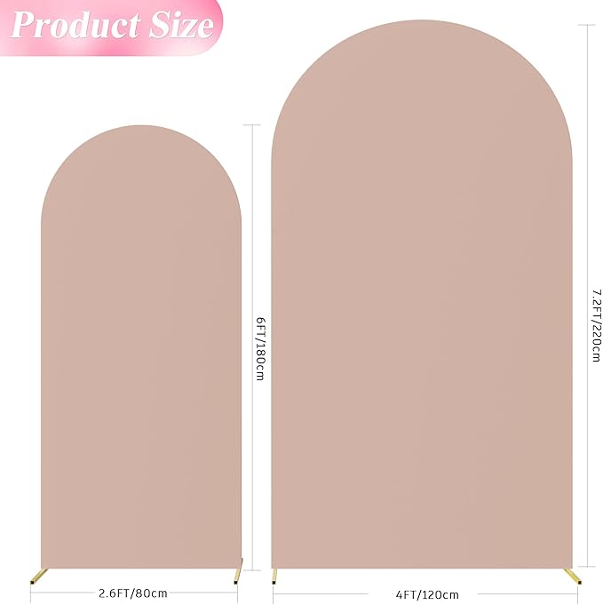 Wokceer Wedding Arch Backdrop Cover 7.2FT, 6FT Spandex Fitted Wedding Arch Stand Covers 2 Set Round Top Chiara Backdrop Stands Cover for Birthday Party Ceremony Banquet Decoration Nude